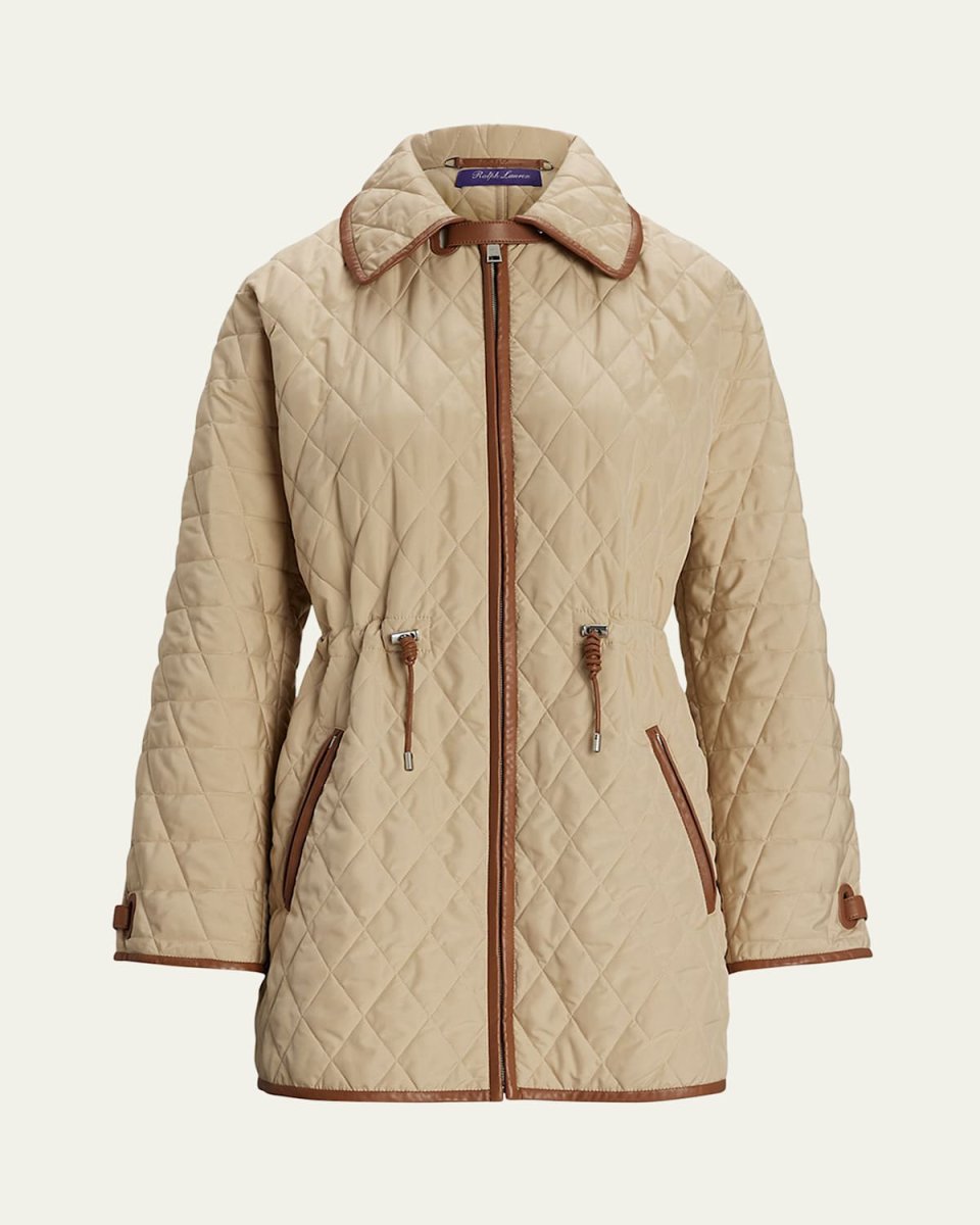 Saundra Quilted Leather-Trim Coat